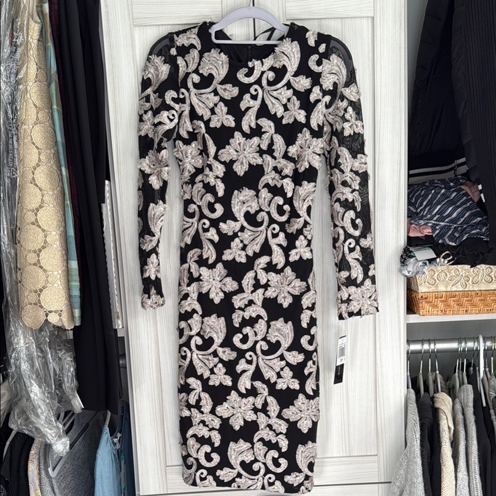 Betsy & Adam Black and White Puff Sleeve Sheath Dress NWT
